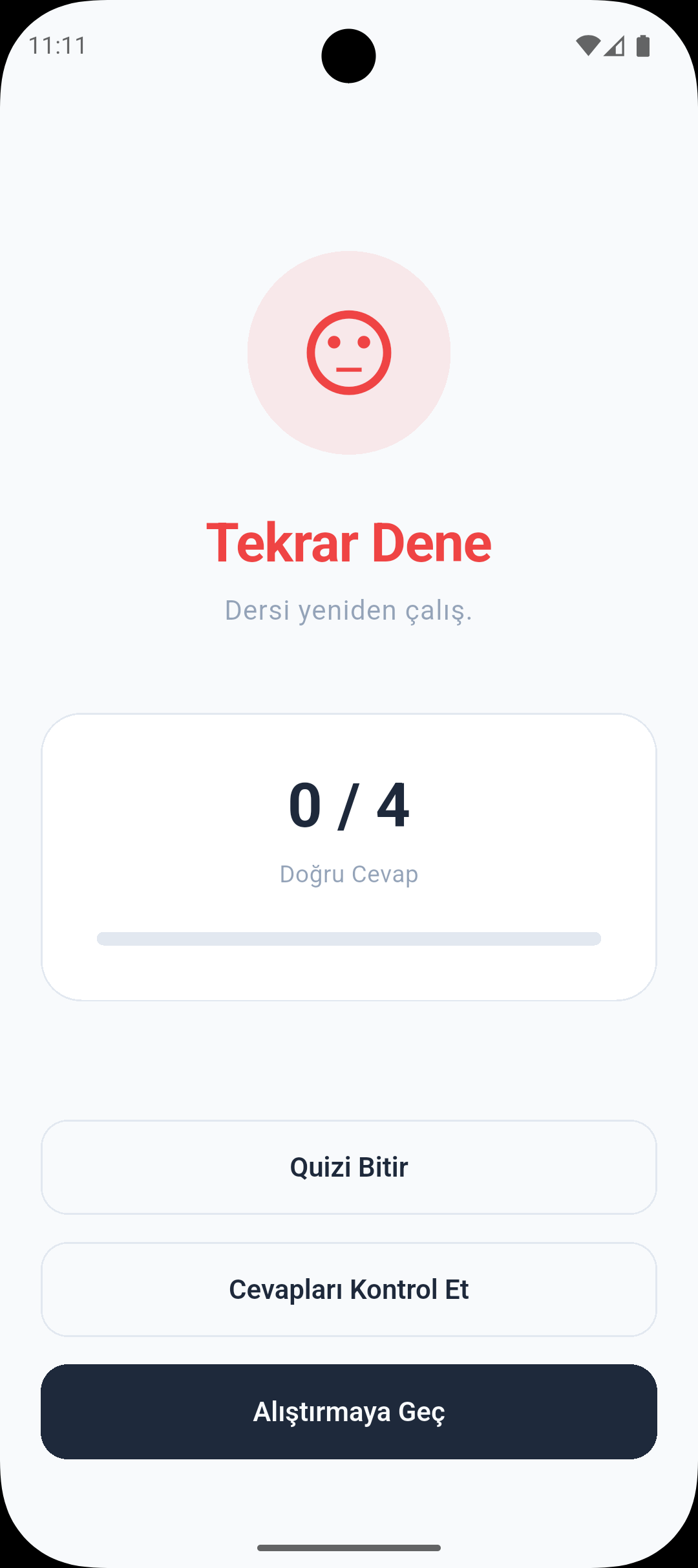 Quiz result screen